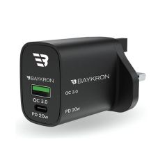 Baykron 36W Fast Charging Dual Port Wall Charger with Type-C PD 20W + QC3.0 UK