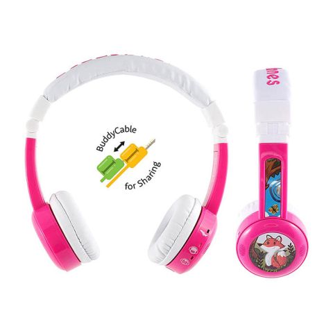 BUDDYPHONES InFlight Kids On-Ear Wired HeadPhones - Pink
